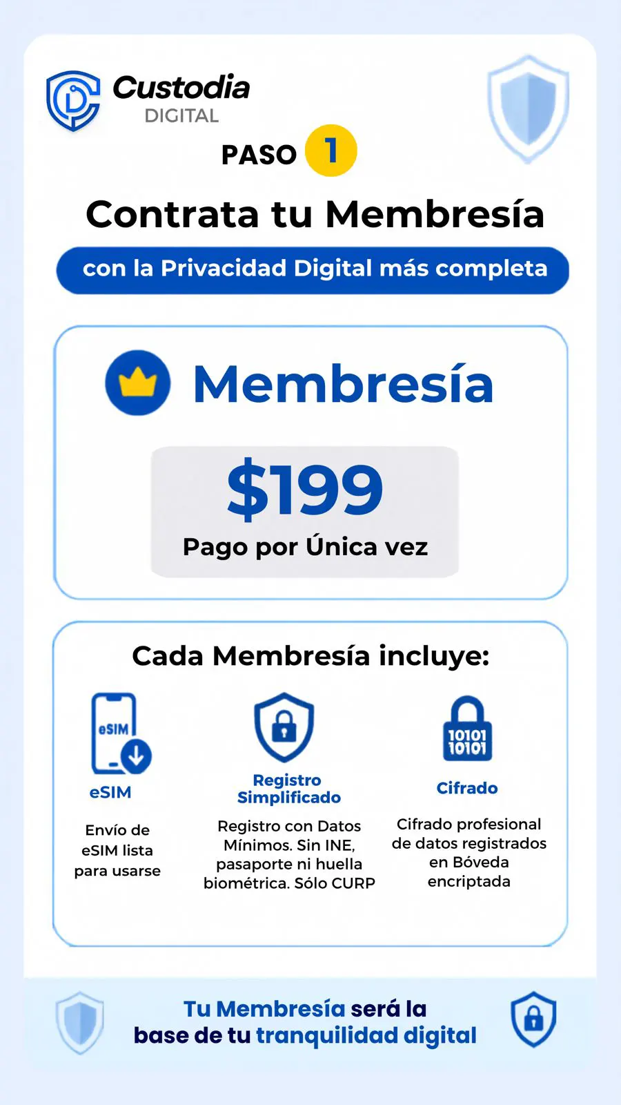 Contrata tu membresía CUSTODIA DIGITAL